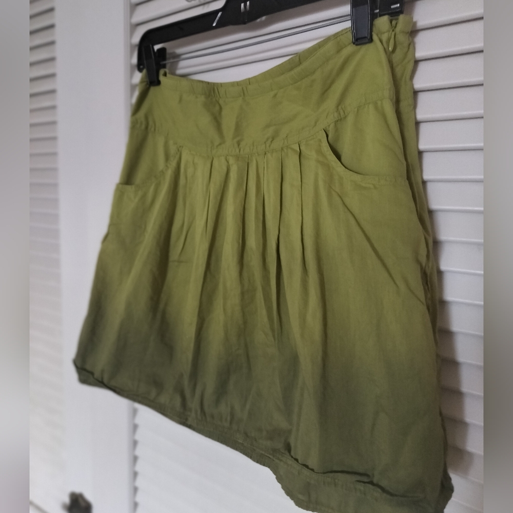 ATHLETA Skirt 10 L Ombre Dip Dye Pleated Cotton Mini A-Line Side Zip Lined Green